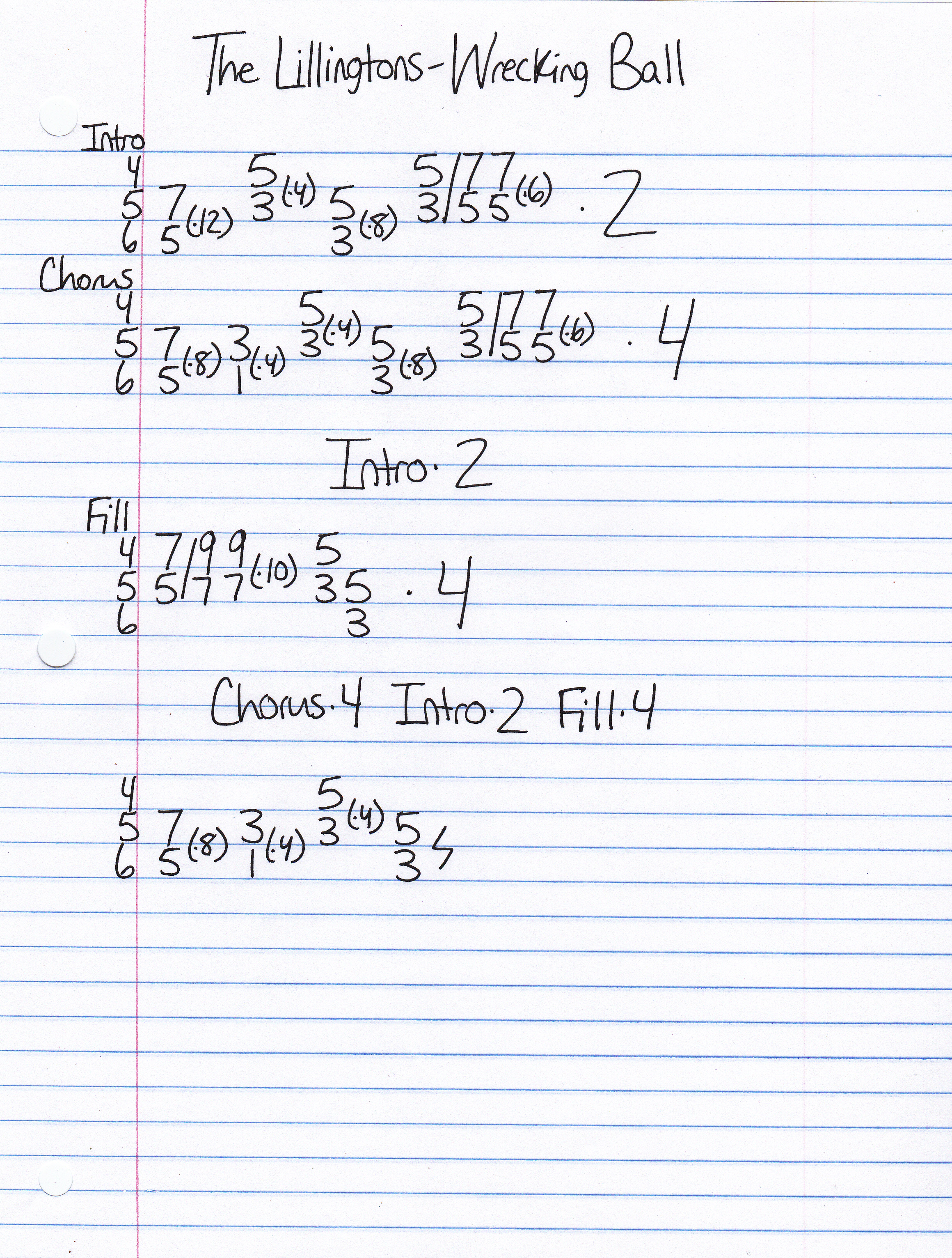 High quality guitar tab for Wrecking Ball by The Lillingtons off of the album Back Channel Broadcast. ***Complete and accurate guitar tab!***